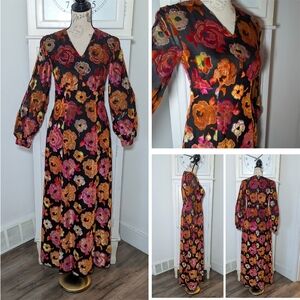 Vintage Floral Maxi Dress- Textured Velvet/Chenille & Gold Detail